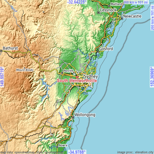 Topographic map of South Wentworthville