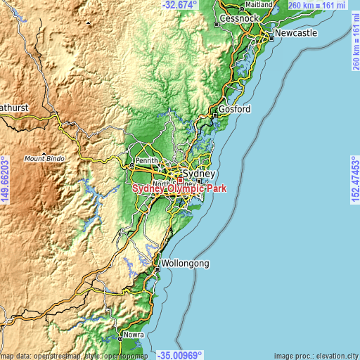 Topographic map of Sydney Olympic Park