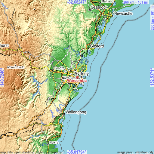 Topographic map of Wareemba