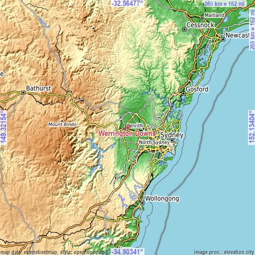 Topographic map of Werrington Downs