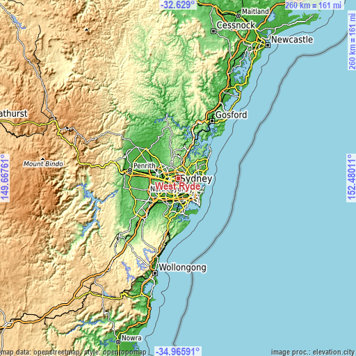 Topographic map of West Ryde
