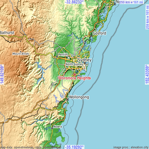 Topographic map of Woronora Heights