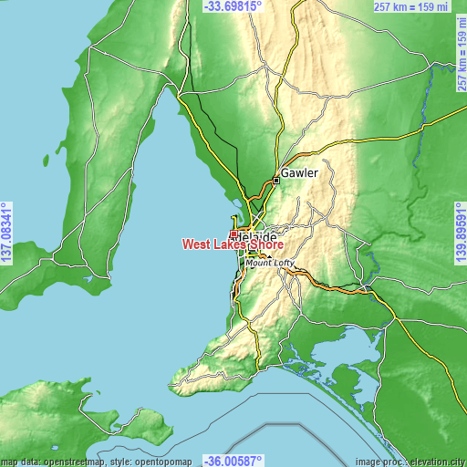 Topographic map of West Lakes Shore