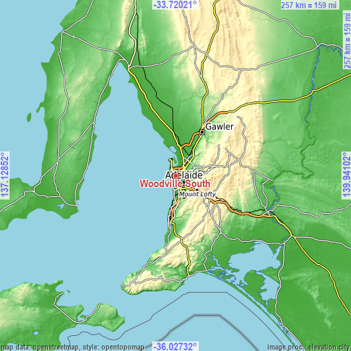 Topographic map of Woodville South