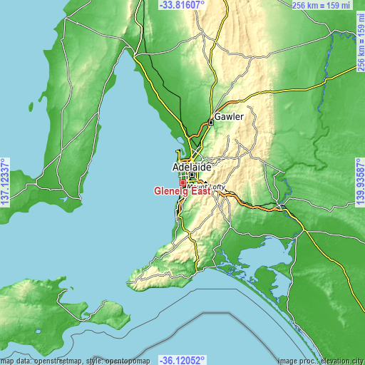 Topographic map of Glenelg East