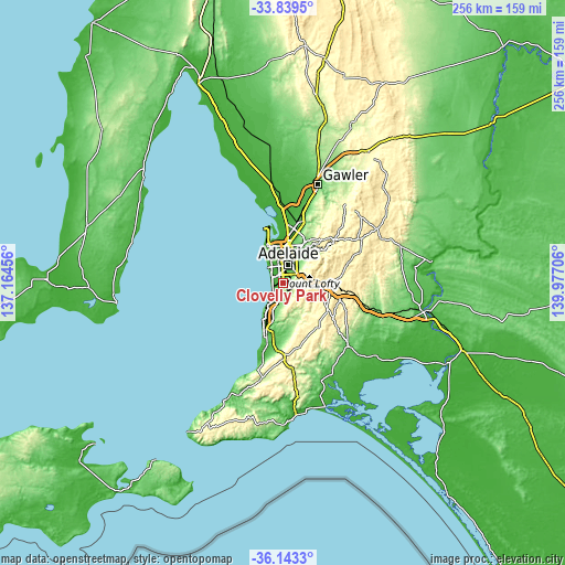 Topographic map of Clovelly Park