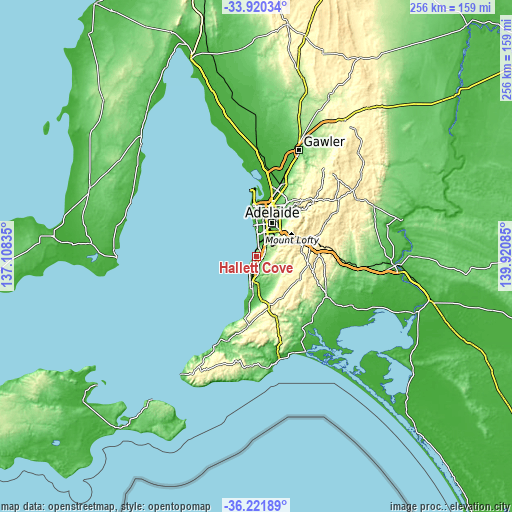 Topographic map of Hallett Cove