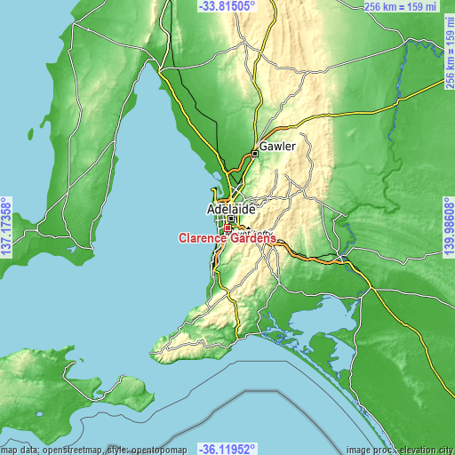 Topographic map of Clarence Gardens