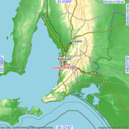 Topographic map of Lower Mitcham