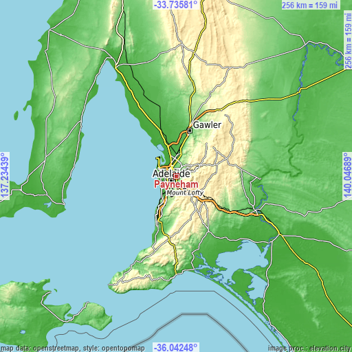 Topographic map of Payneham