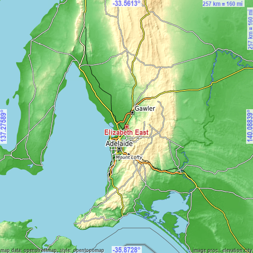 Topographic map of Elizabeth East