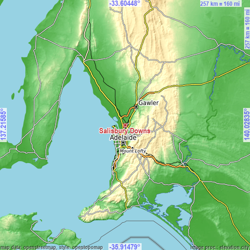 Topographic map of Salisbury Downs