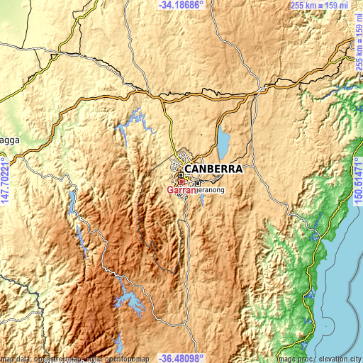 Topographic map of Garran