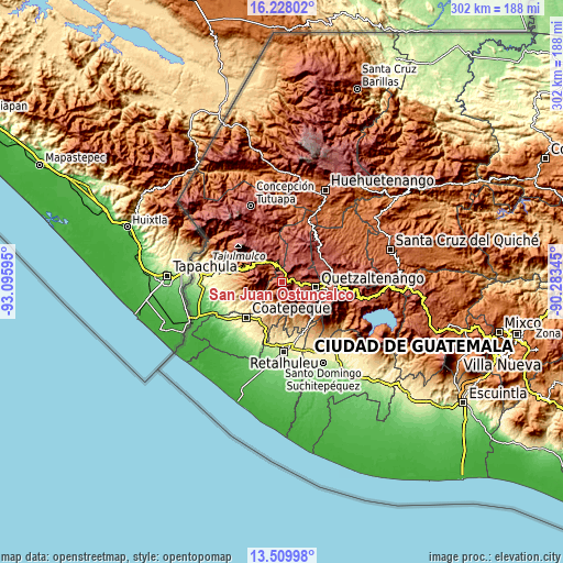 Topographic map of San Juan Ostuncalco