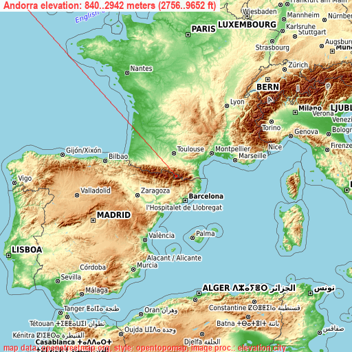 Andorra on topographic map