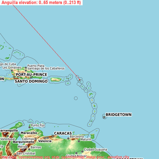 Anguilla on topographic map
