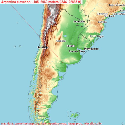 Argentina on topographic map
