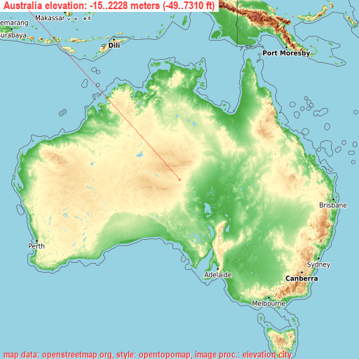 Australia on topographic map