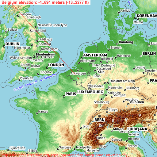 Belgium on topographic map