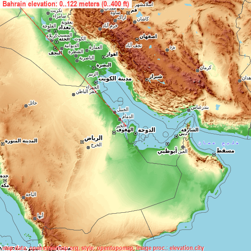 Bahrain on topographic map