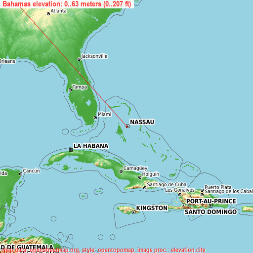 Bahamas on topographic map