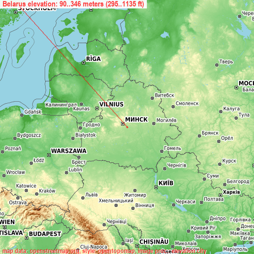 Belarus on topographic map