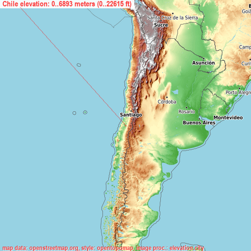 Chile on topographic map
