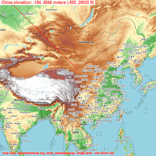 China on topographic map