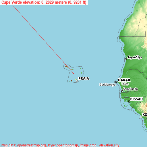 Cape Verde on topographic map