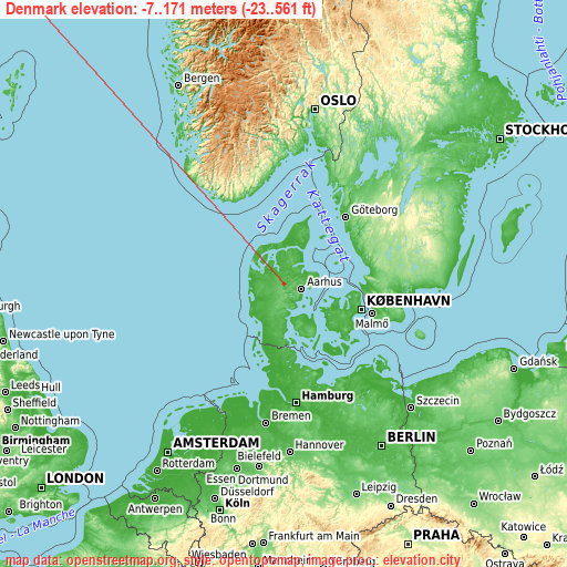 Denmark on topographic map