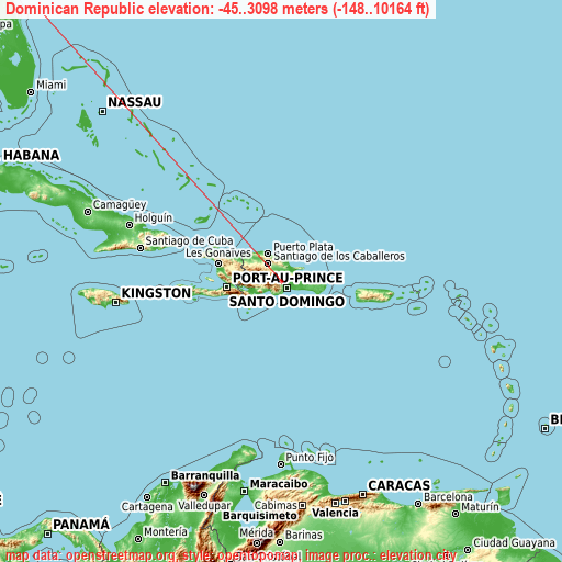 Dominican Republic on topographic map