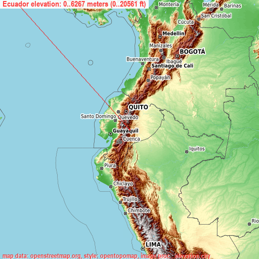 Ecuador on topographic map