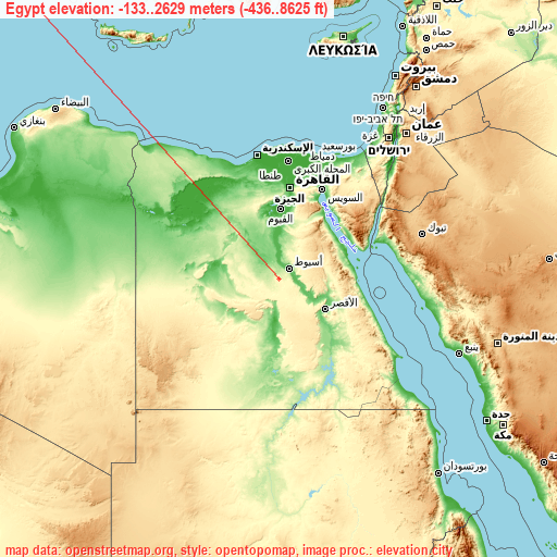 Egypt on topographic map