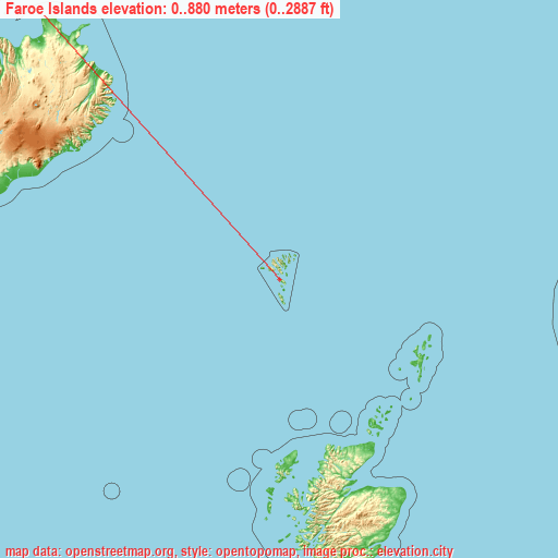 Faroe Islands on topographic map