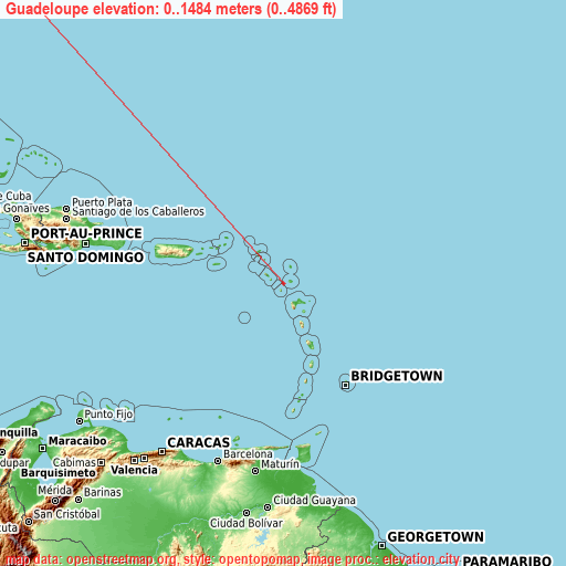 Guadeloupe on topographic map