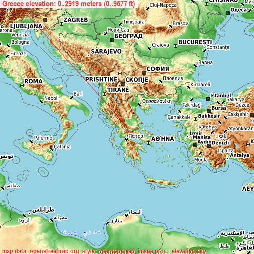 Greece on topographic map