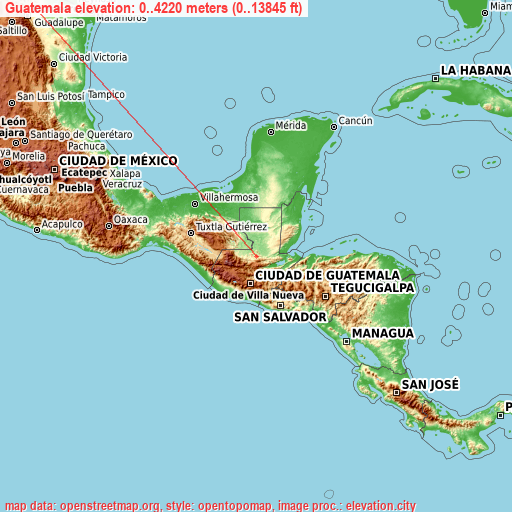Guatemala on topographic map