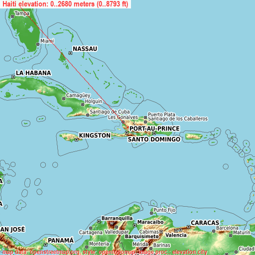 Haiti on topographic map