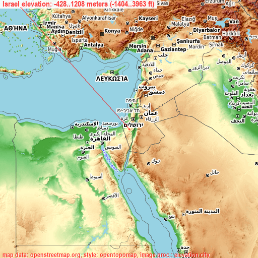 Israel on topographic map