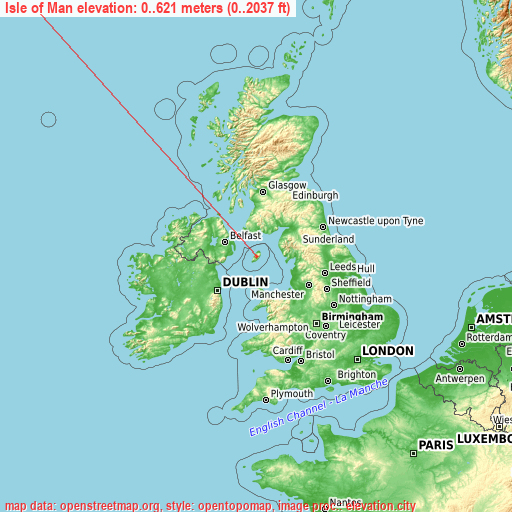 Isle of Man on topographic map