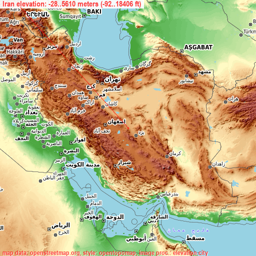 Iran on topographic map