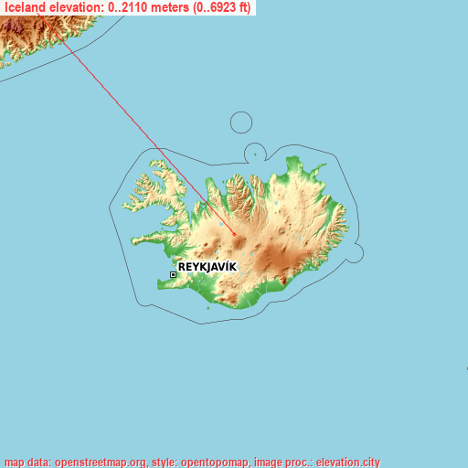Iceland on topographic map
