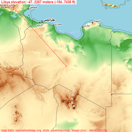 Libya on topographic map