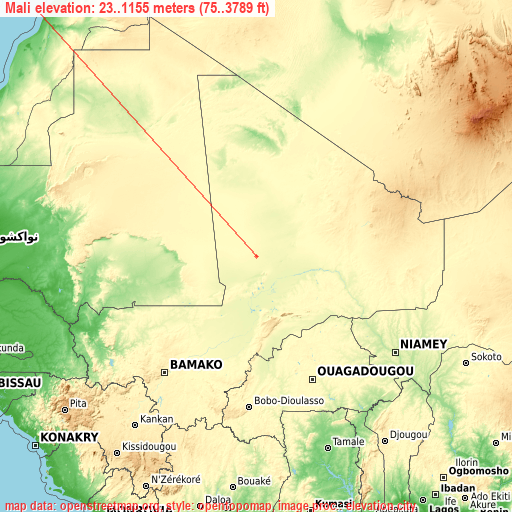 Mali on topographic map
