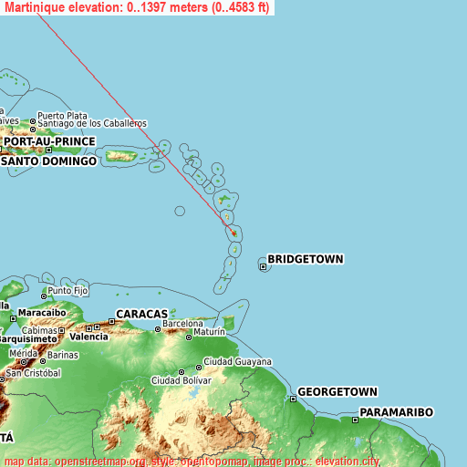 Martinique on topographic map