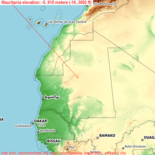 Mauritania on topographic map