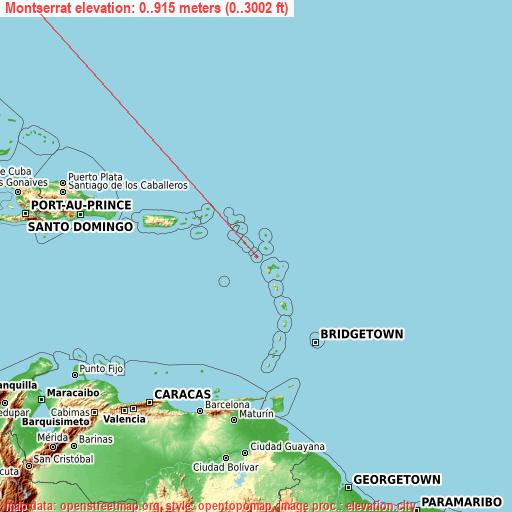 Montserrat on topographic map