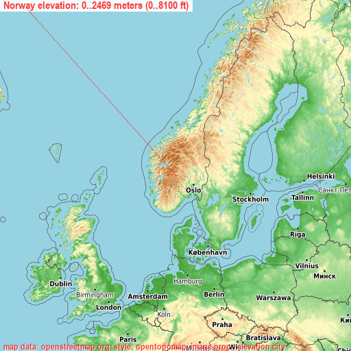 Norway on topographic map