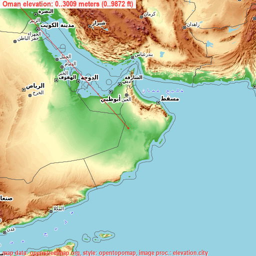 Oman on topographic map