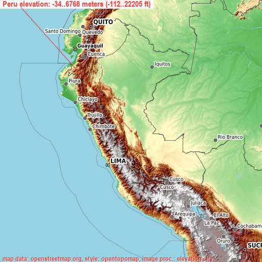 Peru on topographic map